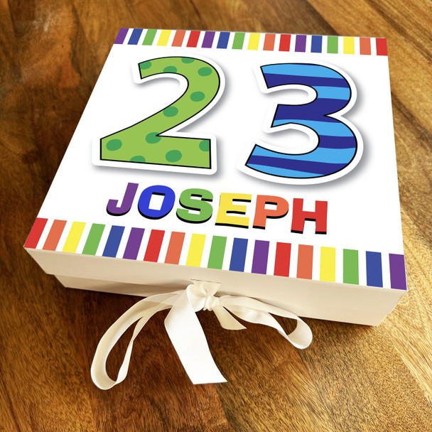 Rainbow Bright Age Stripes Special Personalised Keepsake Birthday Gift Box