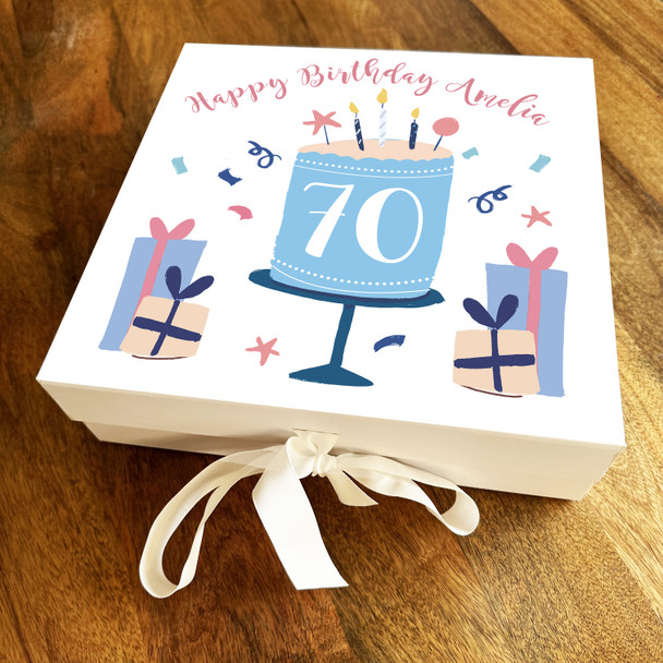 Cake Presents Confetti Any Age 70th Square Personalised Birthday Gift Box