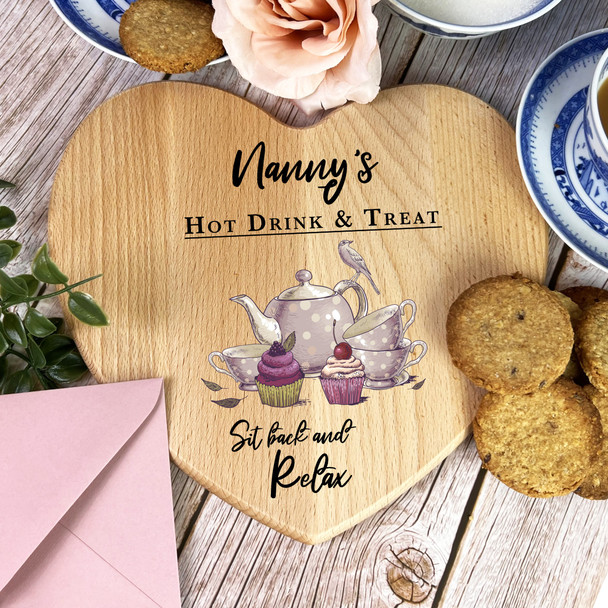 Vintage Tea Set Cakes Treats Nanny's Personalised Heart Serving Board