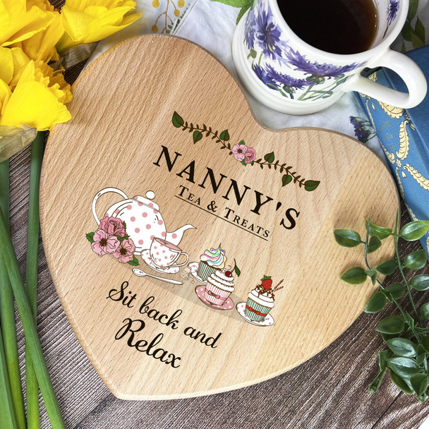 Vintage Teapot Tea Treats Nanny's Personalised Heart Serving Board