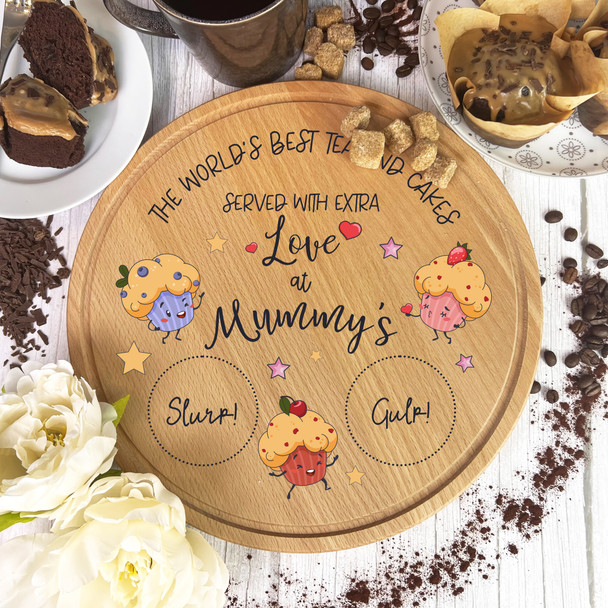 Tea & Cakes Treats Mum Round Personalised Serving Board