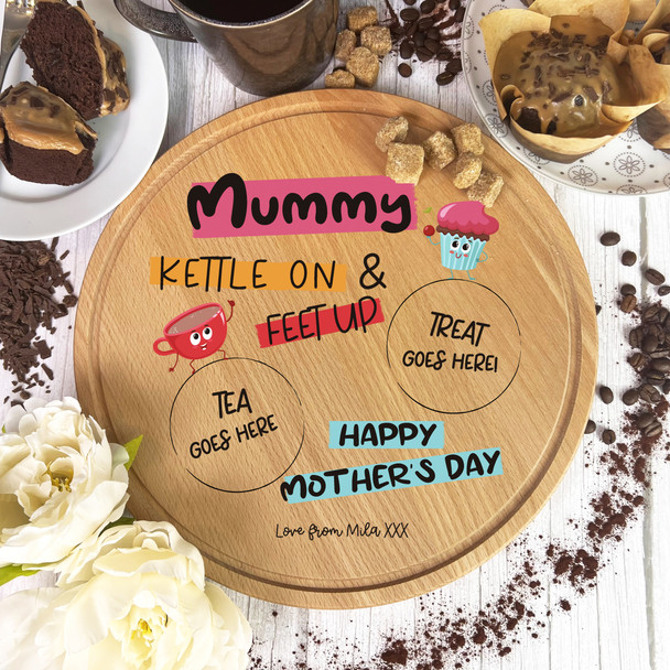 Cup Tea Cupcakes Round Treats Mum Personalised Serving Board