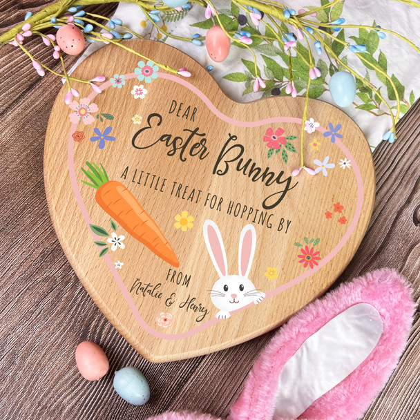 Floral Easter Bunny Carrot Stop Here Heart Personalised Treat Board
