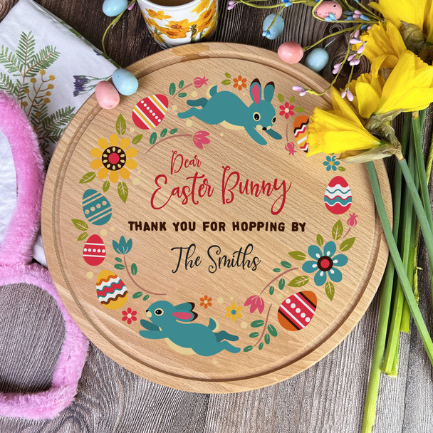 Colourful Wreath Easter Bunny Stop Here Personalised Treat Board