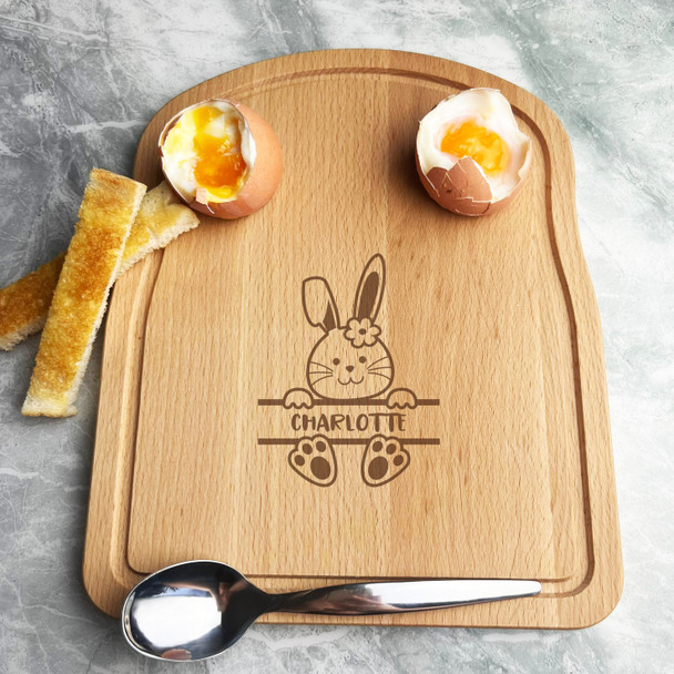 Girl Bunny Easter Personalised Gift Bread Eggs Toast Breakfast Serving Board