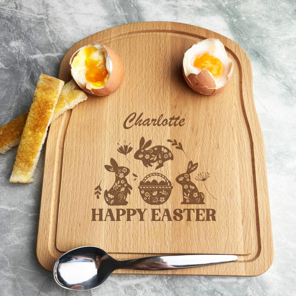Floral Easter Basket Personalised Gift Bread Eggs Toast Breakfast Serving Board
