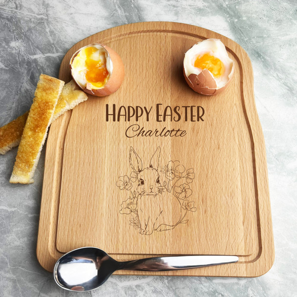 Bunny Flower Easter Personalised Gift Bread Eggs Toast Breakfast Serving Board