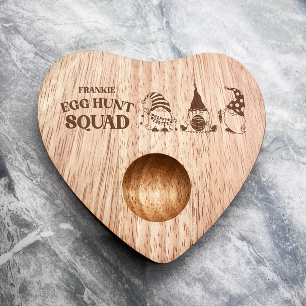 Easter Gnomes With Egg Personalised Gift Heart Shaped Breakfast Egg Holder Board