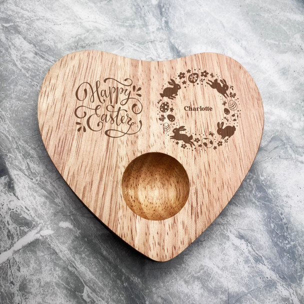 Easter Wreath Personalised Gift Heart Shaped Breakfast Egg Holder Board