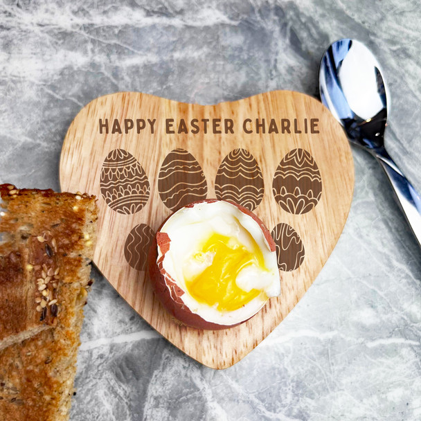 Happy Easter Eggs Personalised Gift Heart Shaped Breakfast Egg Holder Board