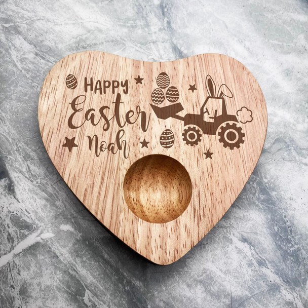 Happy Easter Tractor Personalised Gift Heart Breakfast Egg Holder Board