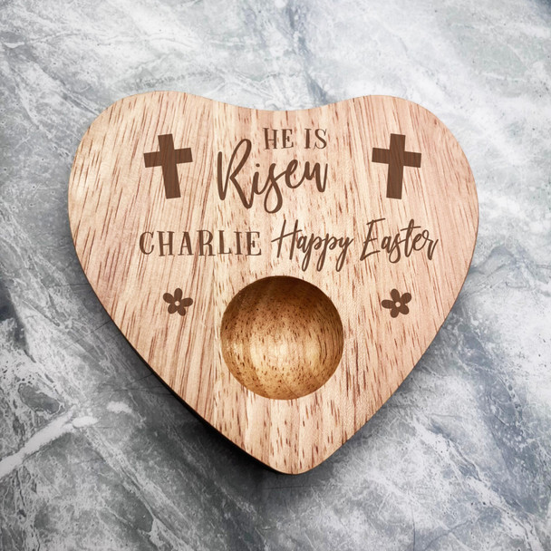 He Is Risen Happy Easter Personalised Gift Heart Breakfast Egg Holder Board