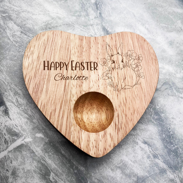 Cute Bunny And Flower Easter Personalised Gift Heart Breakfast Egg Holder Board