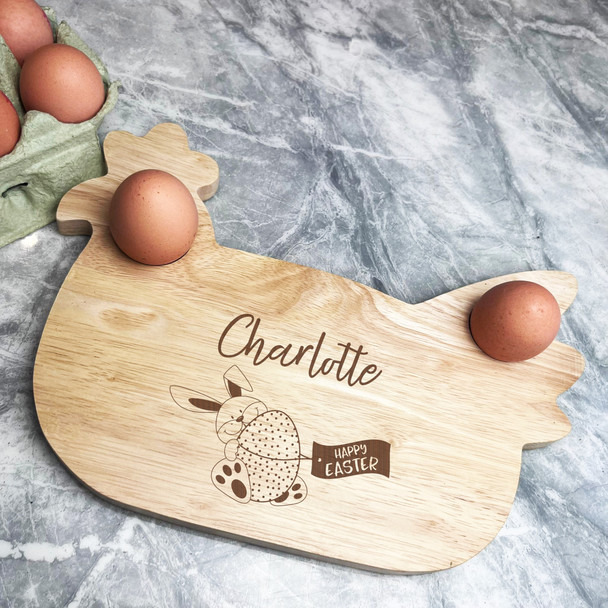 Dotted Egg Easter Bunny Personalised Gift Eggs & Toast Chicken Breakfast Board