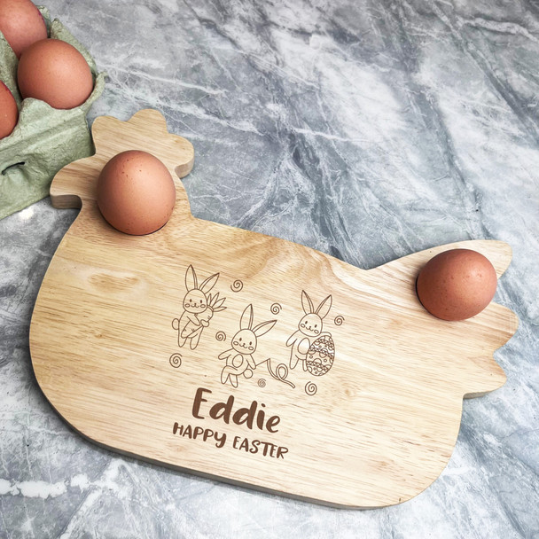 Easter Bunnies Personalised Gift Eggs & Toast Soldiers Chicken Breakfast Board