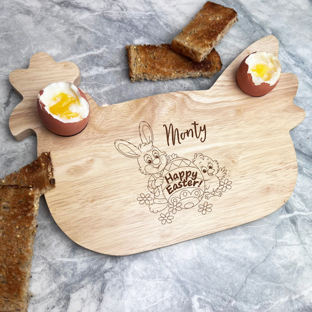 Easter Bunny And Chick Personalised Gift Eggs & Toast Chicken Breakfast Board