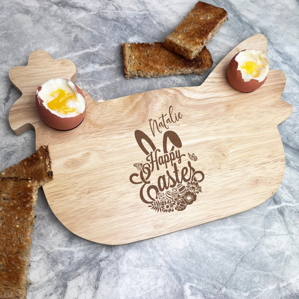 Easter Bunny Ears Personalised Gift Eggs & Toast Chicken Breakfast Board