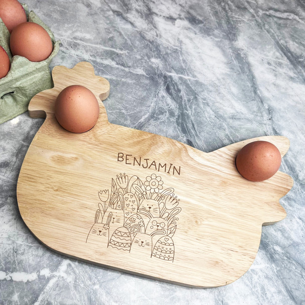 Easter Eggs Flowers Rabbits Personalised Gift Eggs Toast Chicken Breakfast Board