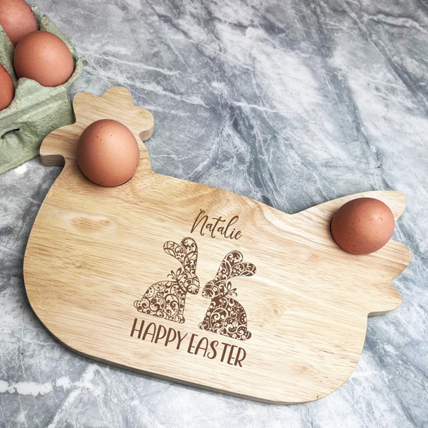 Floral Easter Bunnies Personalised Gift Eggs & Toast Chicken Breakfast Board