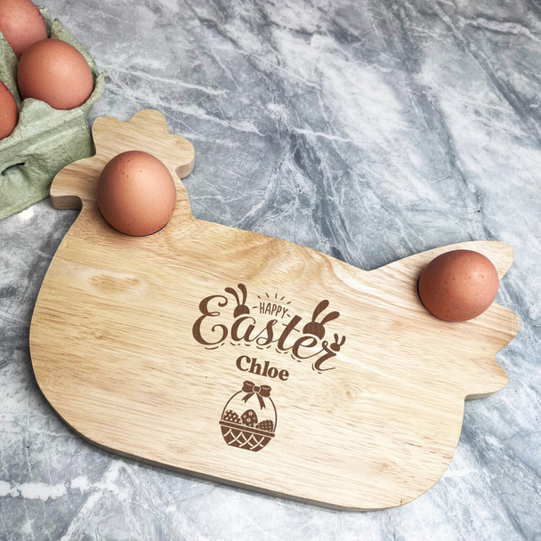Happy Easter Basket Personalised Gift Eggs & Toast Chicken Breakfast Board