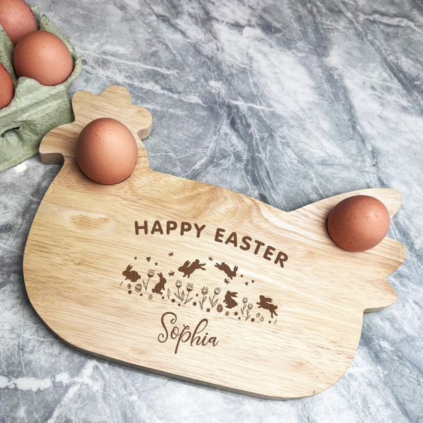 Jumping Bunnies Easter Personalised Gift Eggs & Toast Chicken Breakfast Board