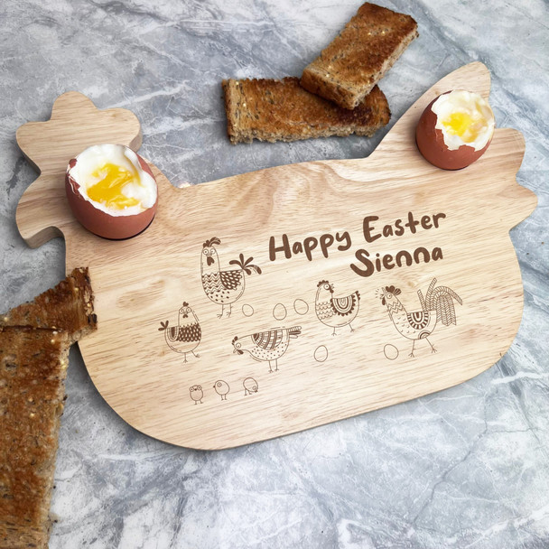 Cute Chickens Easter Personalised Gift Eggs & Toast Chicken Breakfast Board