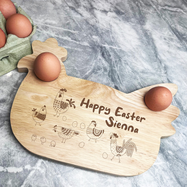 Cute Chickens Easter Personalised Gift Eggs & Toast Chicken Breakfast Board