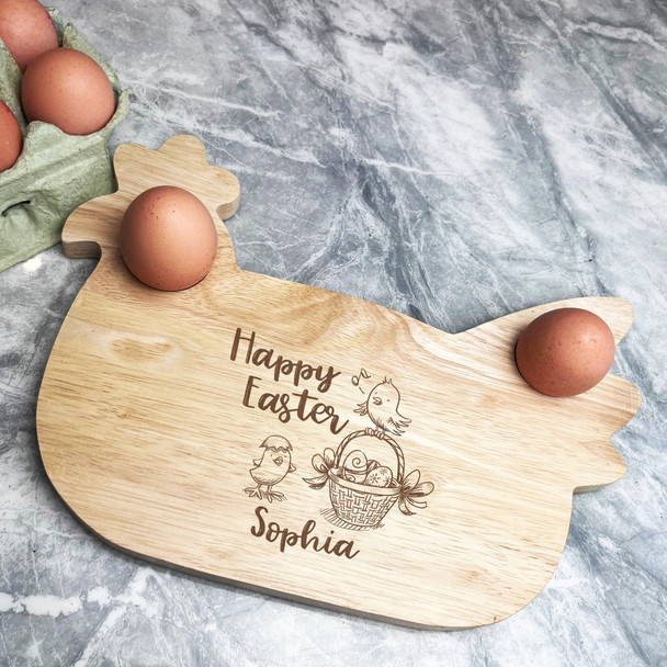 Cute Easter Chicks Personalised Gift Eggs & Toast Chicken Breakfast Board