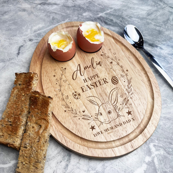 Easter Bunny Girl Bow Personalised Gift Toast Egg Breakfast Serving Board