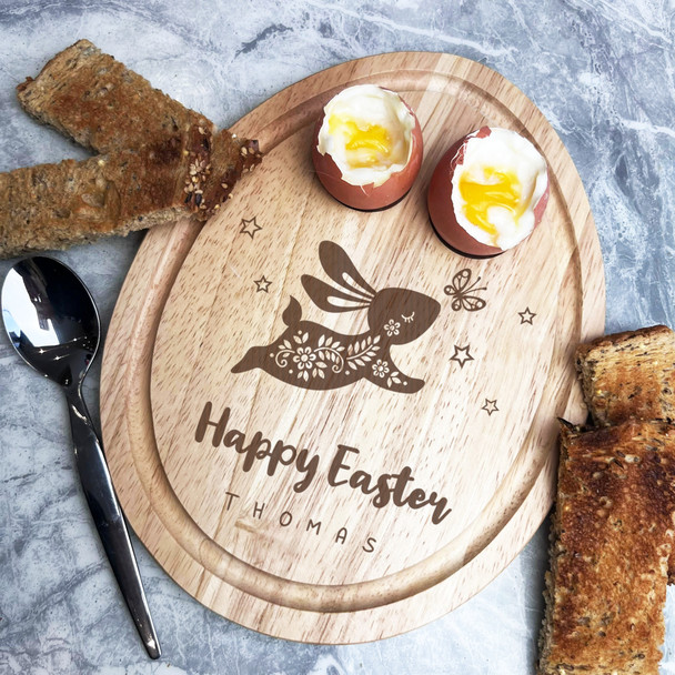 Easter Bunny Jumping Personalised Gift Toast Egg Breakfast Serving Board