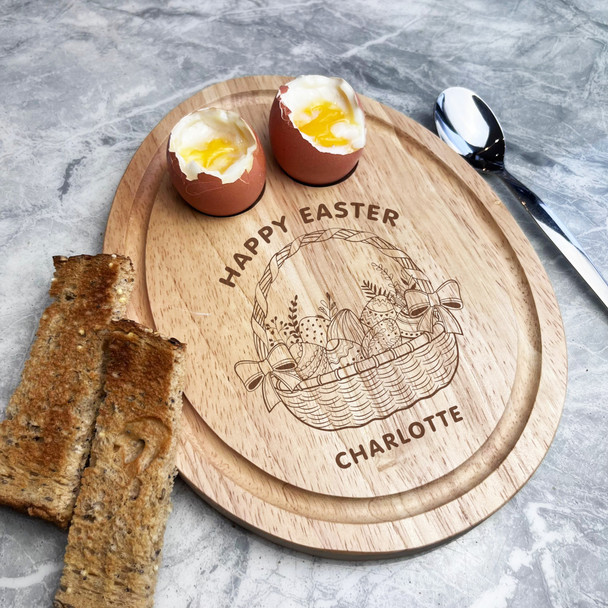 Easter Eggs In Basket Personalised Gift Toast Egg Breakfast Serving Board