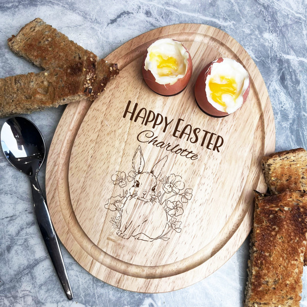 Cute Bunny And Flower Easter Personalised Gift Toast Egg Breakfast Serving Board