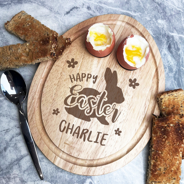 Happy Easter Bunny Flowers Personalised Gift Toast Egg Breakfast Serving Board