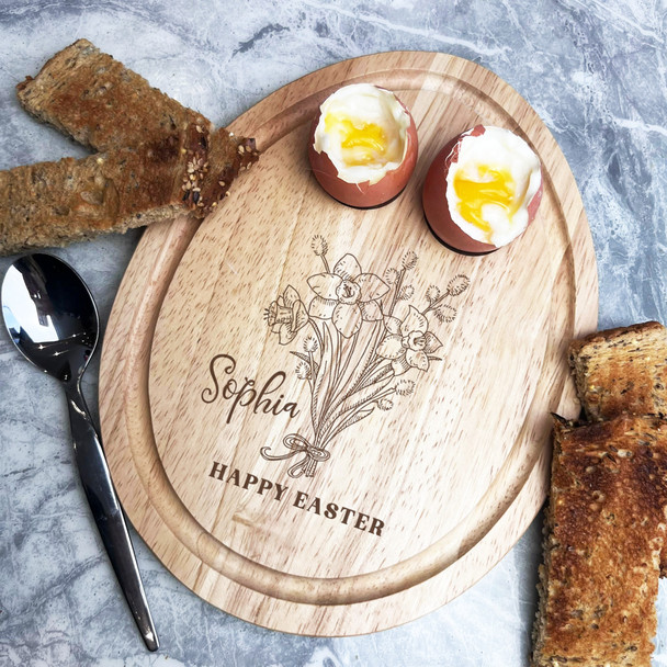 Happy Easter Daffodils Personalised Gift Toast Egg Breakfast Serving Board