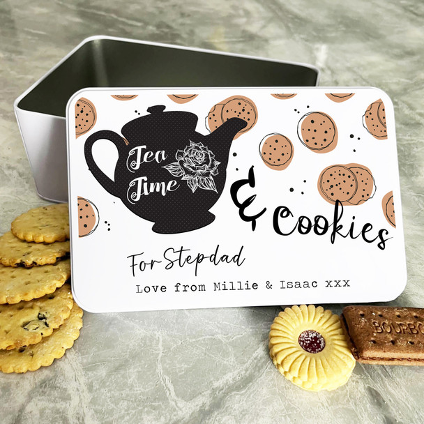 Tea Time & Cookies Step Dad Personalised Gift Cookies Treats Biscuit Tin