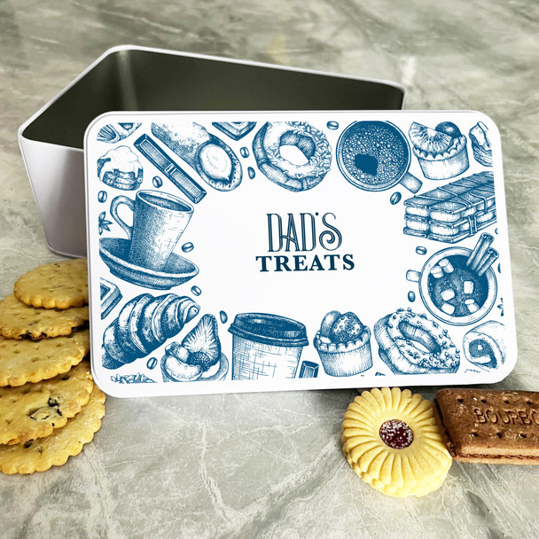 Vintage Style Blue Pastries Dad's Personalised Gift Biscuit Sweets Treat Tin