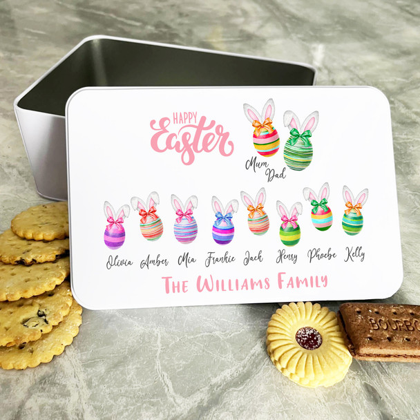 Watercolour Easter Eggs & Bunny Ears Personalised Gift Biscuit Sweets Treat Tin