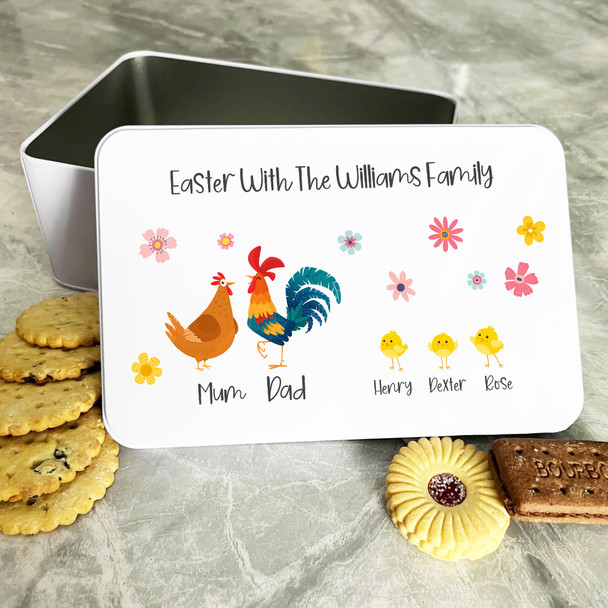 Cute Chicken Family Easter Personalised Gift Cake Biscuits Sweets Treat Tin