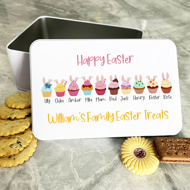 Easter Cupcakes Family Personalised Gift Cake Biscuits Sweets Treat Tin