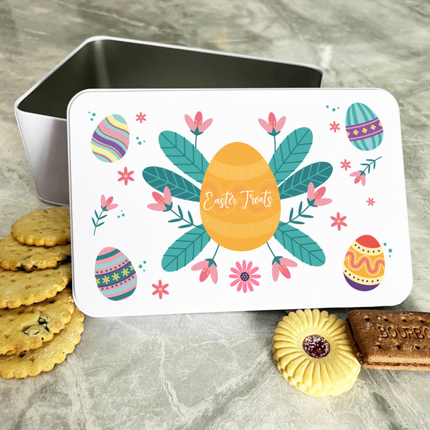 Bright Easter Floral Orange Egg Personalised Gift Cake Biscuits Sweets Treat Tin