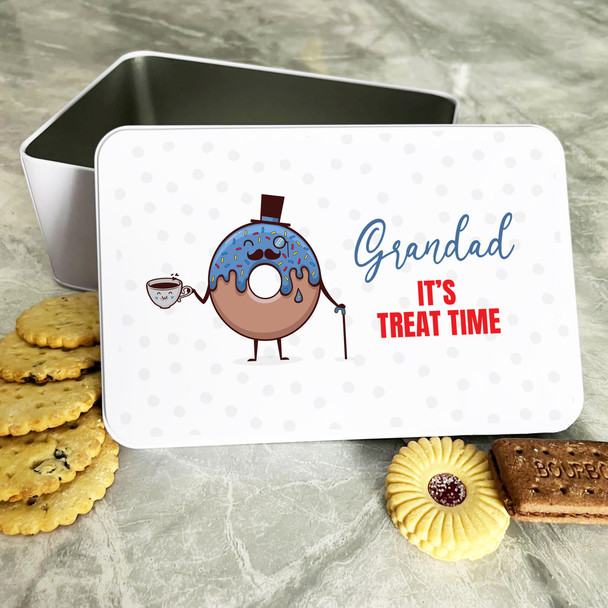 Grandad It's Treat Time Funny Donut Personalised Gift Biscuit Sweets Treat Tin