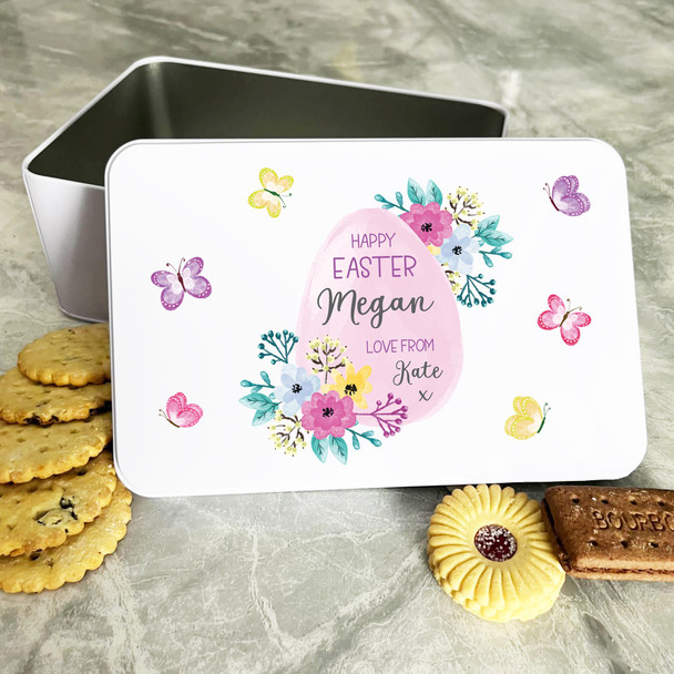 Happy Easter Bright Egg Butterflies Personalised Gift Biscuit Sweets Treat Tin