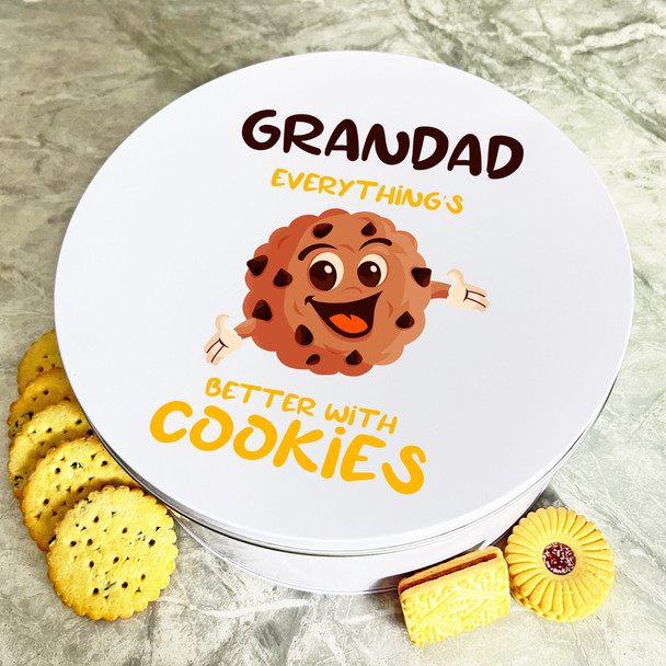 Better With Cookies Grandad Round Personalised Gift Cookies Treats Biscuit Tin