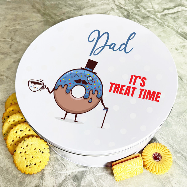 Dad Funny Donut Treat Time Round Personalised Gift Baking Cake Tin