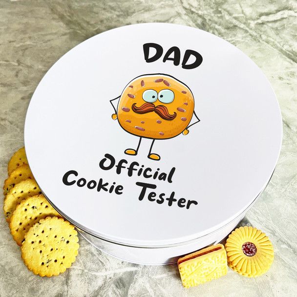 Dad Official Cookie Tester Round Personalised Gift Cookies Treats Biscuit Tin