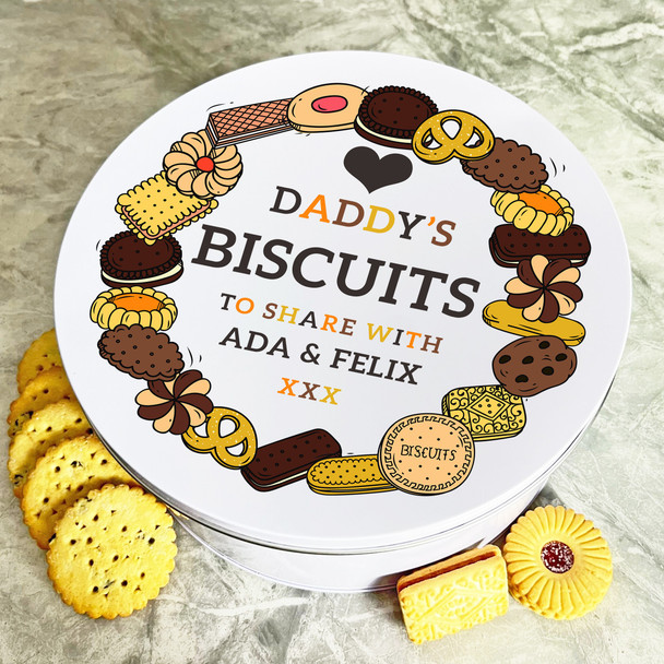 Daddy's Biscuits To Share Round Personalised Gift Cookies Treats Biscuit Tin