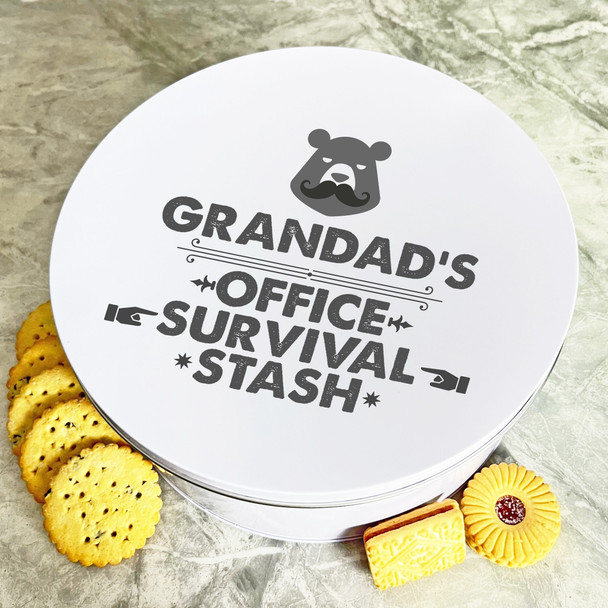 Granddad's Office Survival Round Personalised Gift Biscuit Sweets Treat Tin