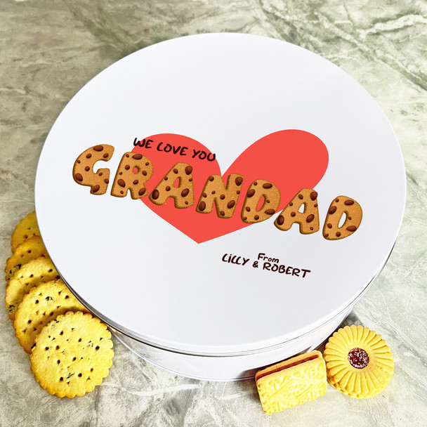 Love You Grandad Cookie Heart Round Personalised Gift Cookies Treats Biscuit Tin