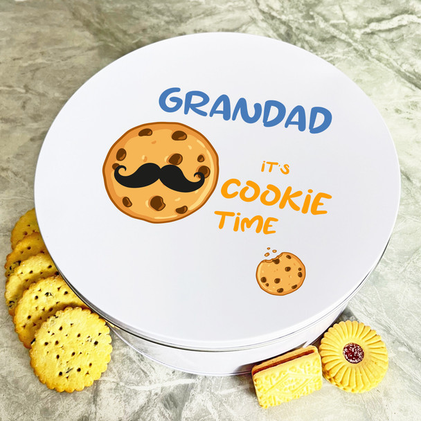 Moustache Cookie Grandad Round Personalised Gift Cookies Treats Biscuit Tin