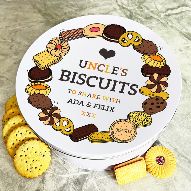 Uncle's Biscuits To Share Round Personalised Gift Cookies Treats Biscuit Tin